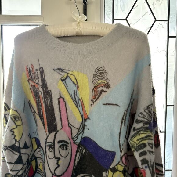 Pop Art Abstract Print Picasso Oversized Tunic Sweater MiniDress OS Wool - Picture 10 of 12
